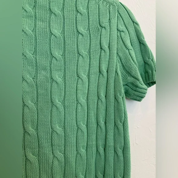 Ralph Lauren Polo Green Cable Knit Sweater Short Sleeve Pima Cotton Medium - Picture 8 of 8